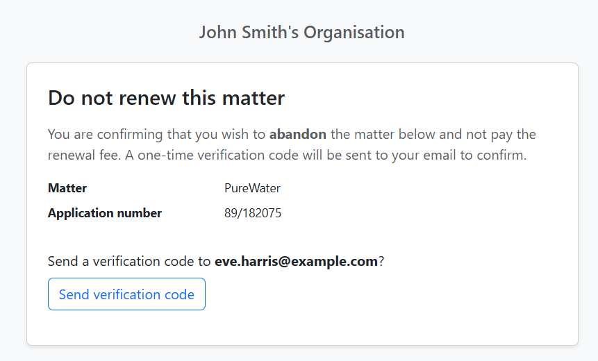 Do not renew – send verification code to email
