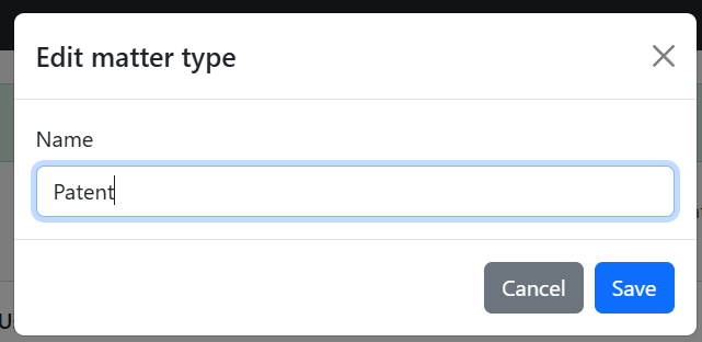 Edit matter type modal with Name field