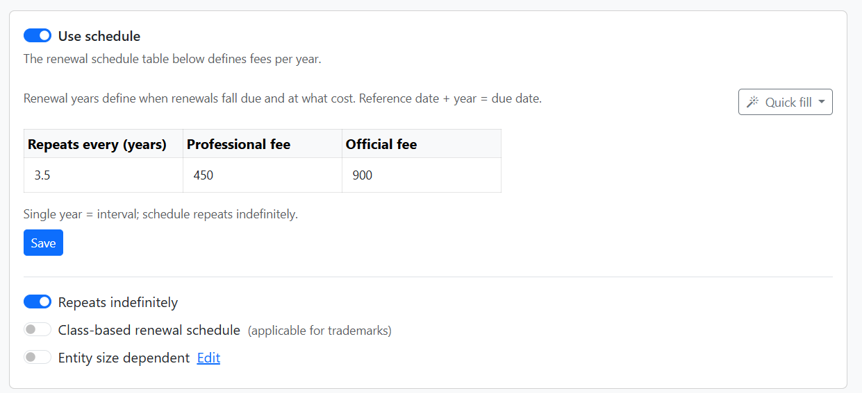 Repeating schedule with single interval row